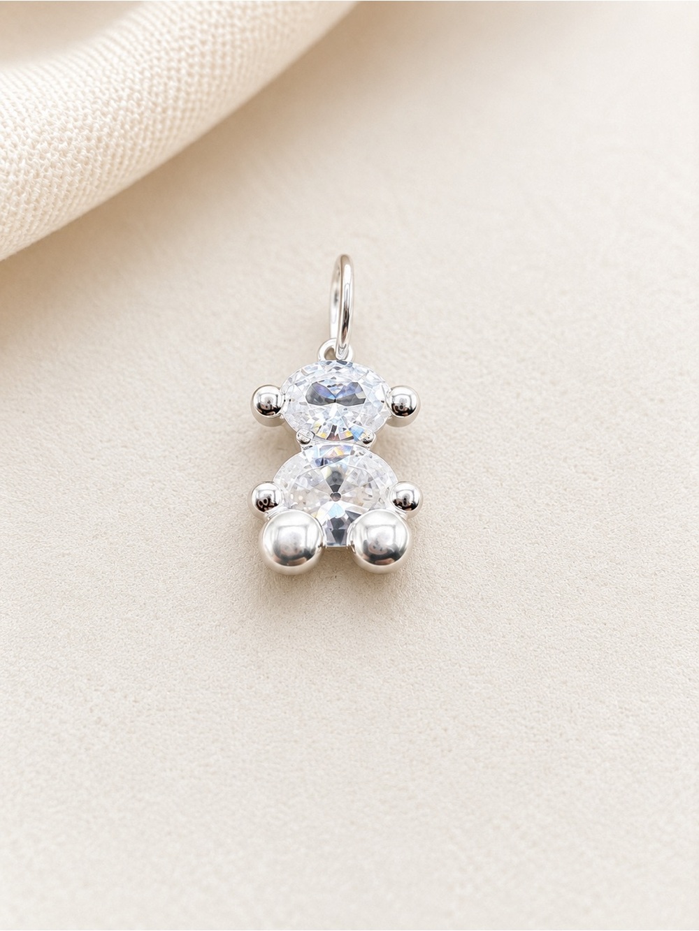 Sterling Silver LGG 925 Crystal Teddy Bear Pendant - Silver